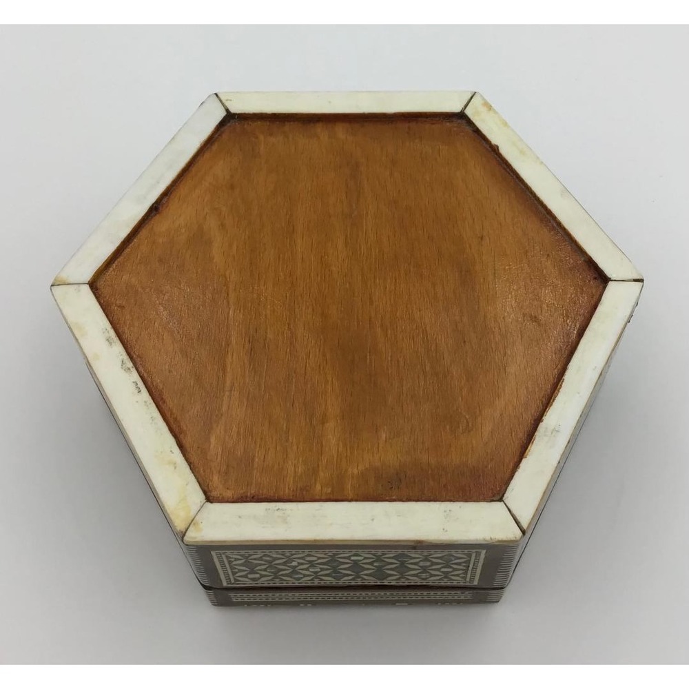 Vintage Marquetry Inlay Jewelry Box Mother of Pearl Wood Mosaic Star 6in - Picture 5 of 10